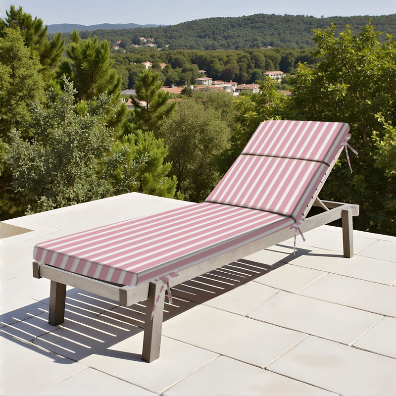 Peenoke Outdoor Indoor 3'' Lounge Patio Cushion for Valentines day Repetitive vertical strips pink white color Water-Resistant Chaise Lounge Cushion for Chair Patio Furniture Seat Cushion