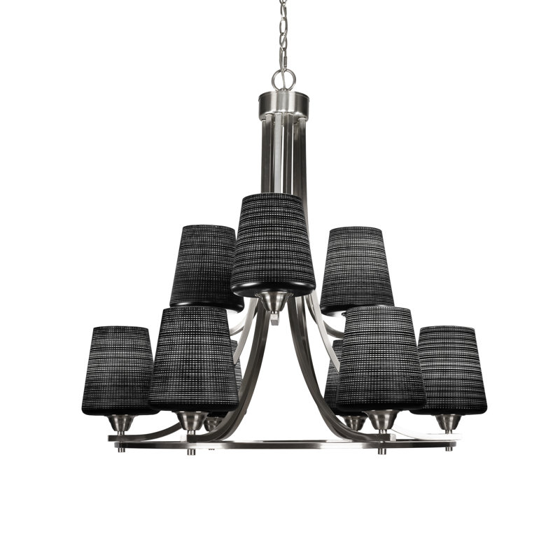 Lustre 9 lumières Michell, Blanc, Nickel brossé