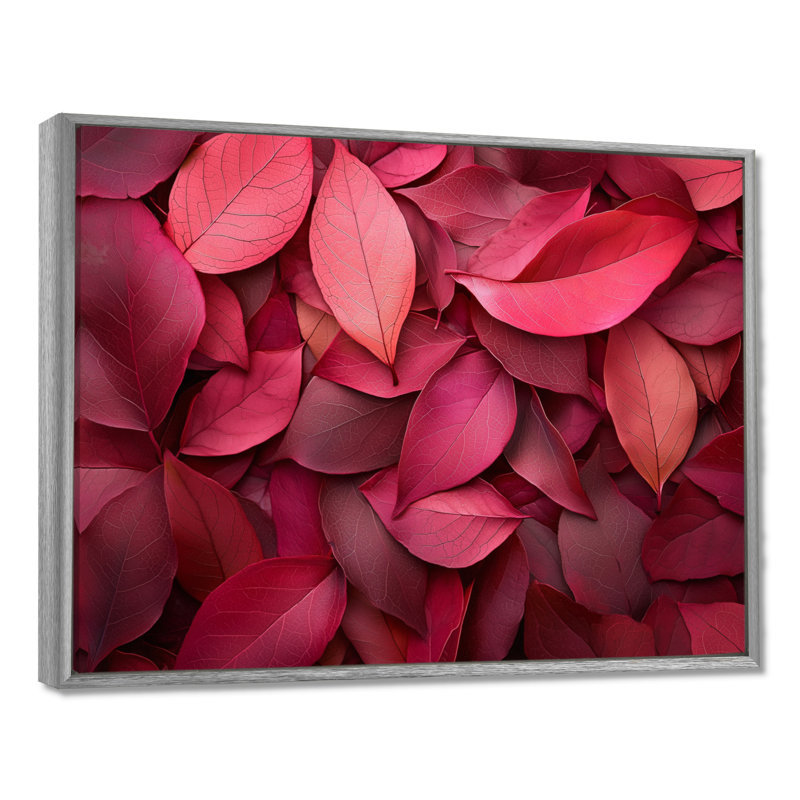 Ifzal Crimson Leaves Dancing Rose II - feuilles, art mural, H 12 po x l 20 po, Impression encadrée flottante, Argent argent