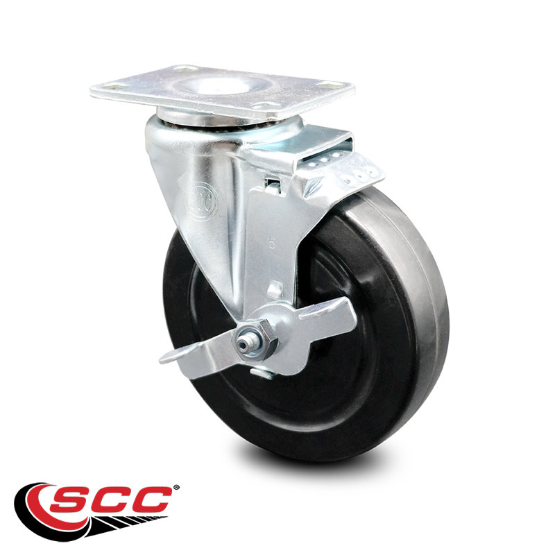 Rubber Top Plate Caster with Brake