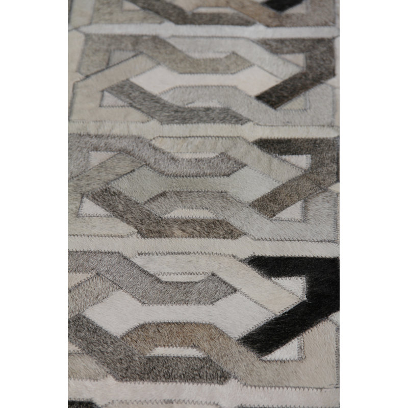 Natural Hide Cowhide Geometric Area Rug, Rectangle 11'6" x 14'6"