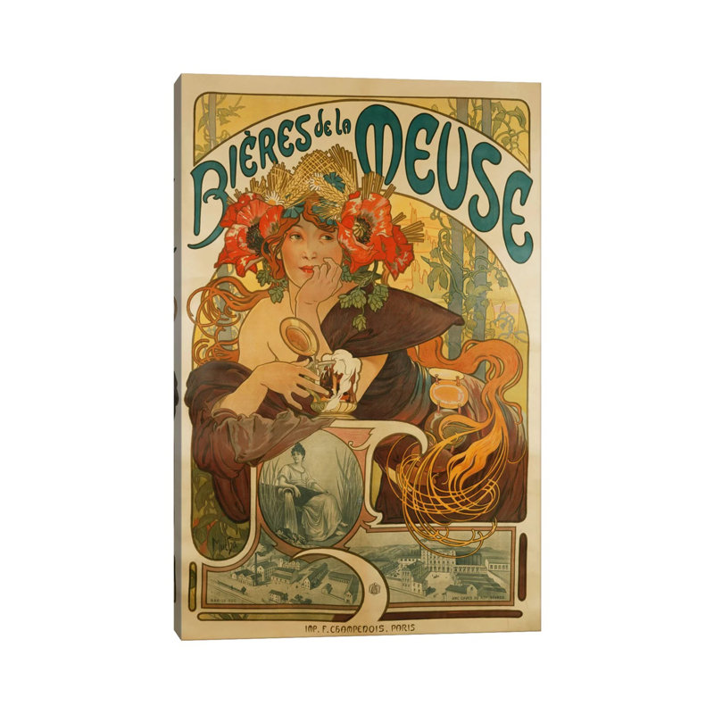 Bieres De La Meuse (Meuse Beer) Advertisement, 1897 by Alphonse Mucha - Print on Canvas, Wrapped Canvas