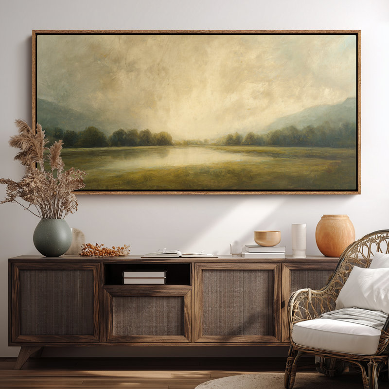 «Morning Light River Valley Landscape for Living Room», impression murale, H 30 po x l 60 po, Naturel