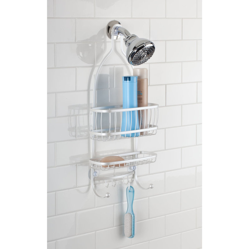 Pearl White Metal Hanging Shower Caddy with Hooks