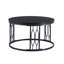 Table basse ronde noire de 27,5 po, table centrale industrielle moderne avec plateau en panneau de fibres à densité moyenne estampé et pieds en métal