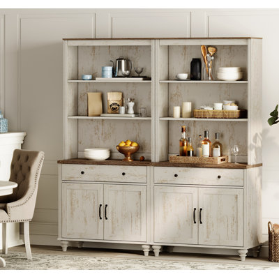 Scarlett Set Of 2 Kitchen Pantry With Doors & Drawers, Farmhouse Storage Cabinet With Adjustable Shleves For Kitchen & Living Room & Bedroom, Rustic W by One Allium Way