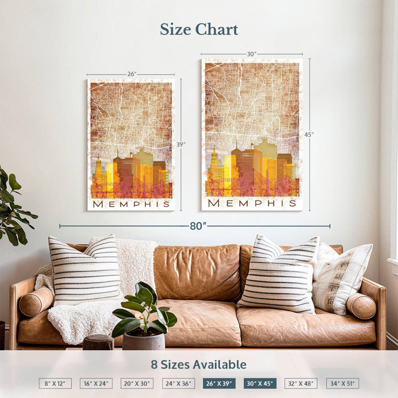 Aliaz Memphis Skyline City Map, 39" H x 26" W