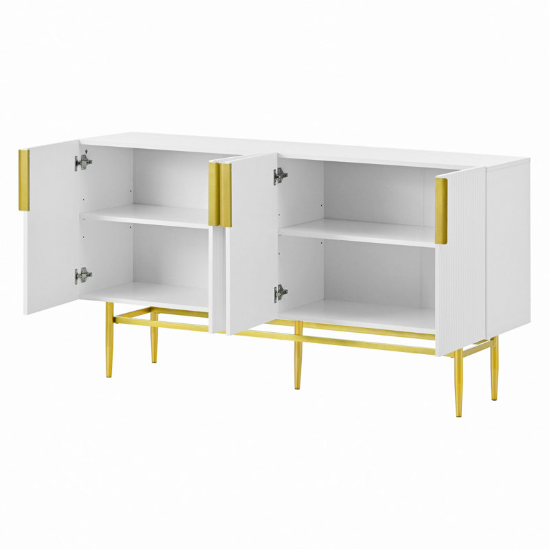 Buffet moderne à 4 portes avec poignée en métal doré pour salle à manger, salon, chambre à coucher et couloir