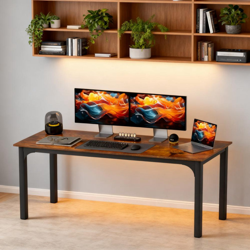 Bureau avec pieds en métal robustes, Brun rustique
