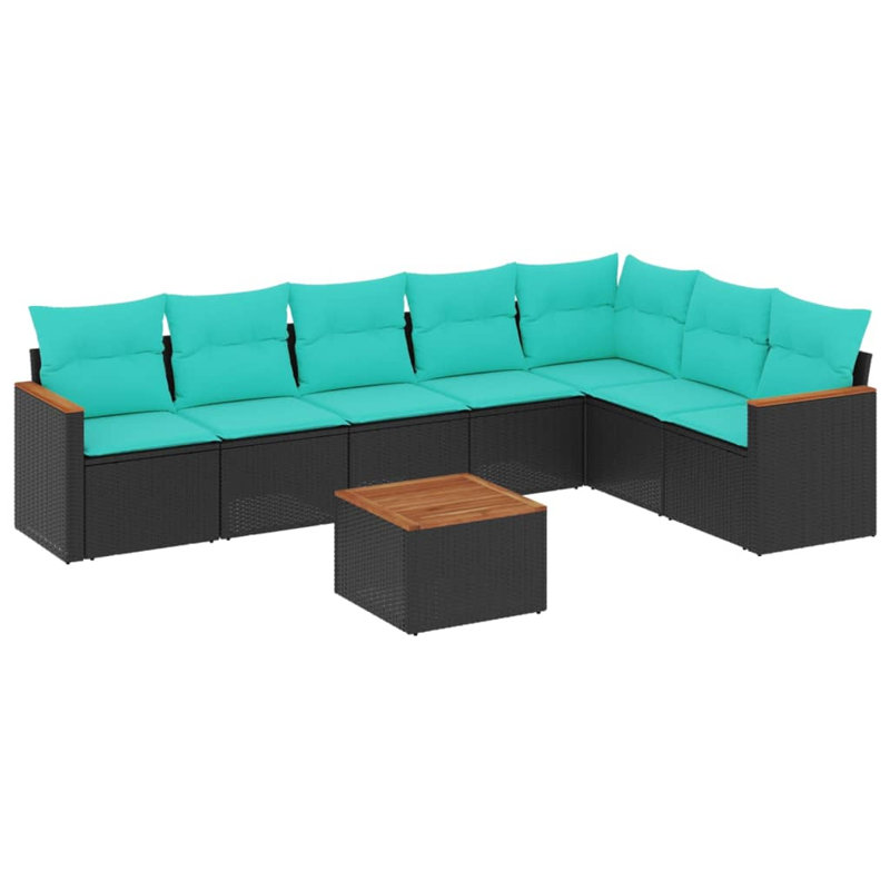 Ensemble de canapé de patio 8 pièces avec coussins en rotin de polyester, Bleu clair, Noir