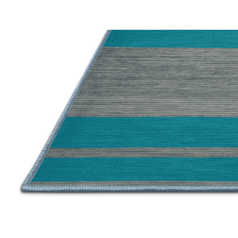 Tapis bleu à rayures horizontales lavable à la machine, Tapis de couloir 2 pi x 4 pi