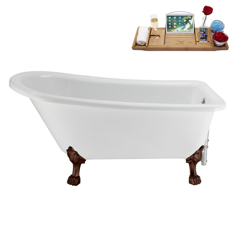 58" Streamlin Clawfoot Tub,Tray,Drain, Clawfeet, Oil Bronze, Polished Chrome