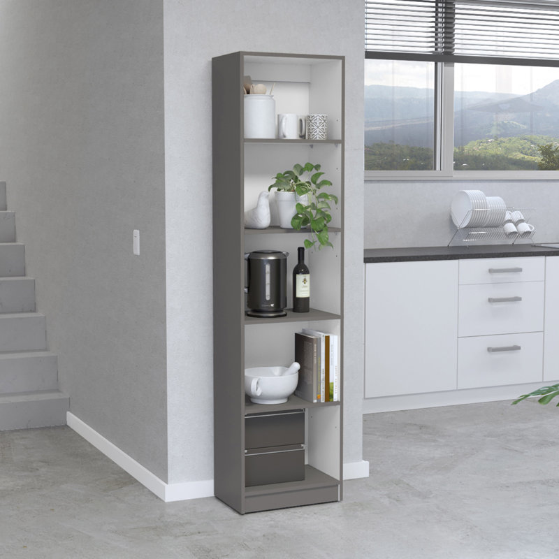 Bibliothèque compacte avec plusieurs tablettes, gris mat / blanc, parfaite pour les petits espaces et le rangement sans encombrement