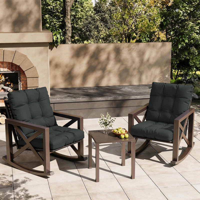Outdoor Chair Cushions Set Of 2, Fade Resistant Replacement Tufted Cushion For Patio Dining Chair, High Back Soft Seat Pad With Ties