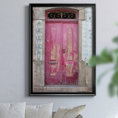 Portuguese Door by J Paul - Matted and Framed Under Acrylic Glass, Large Living Room Wall Art