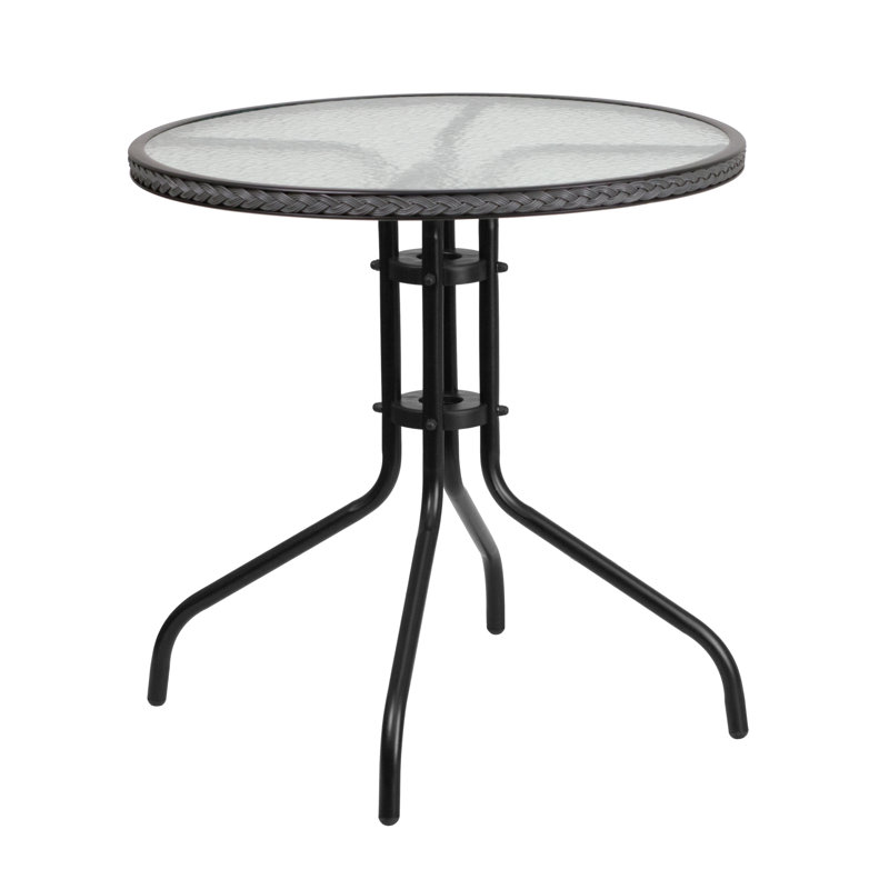 Table ronde en métal trempé avec bordure en rotin 28 po Amlie, Gris