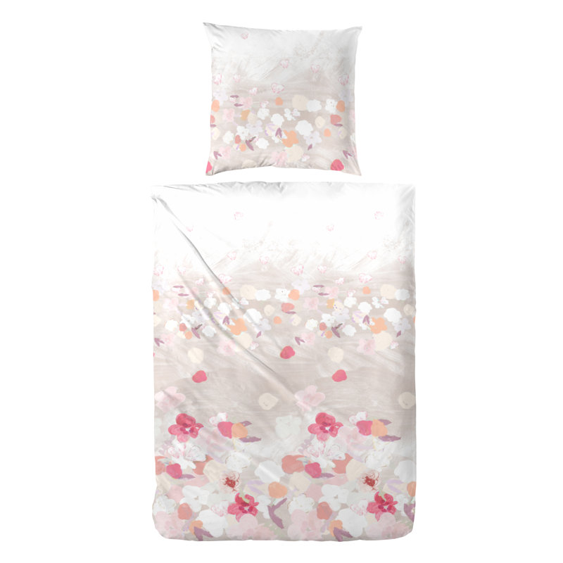 Baca Percale Reversible Duvet Cover Set, 155 x 220 cm - 1 Pillowcase (80 x 80 cm), Taupe/Pink