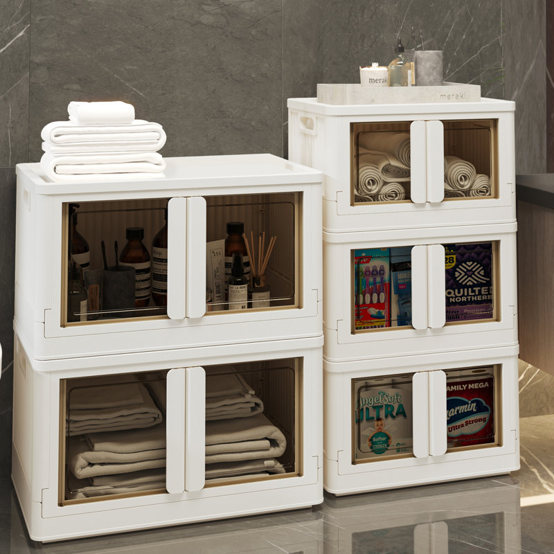 8.4Gal Foldable Plastic Storage Bins with Lids and Wheels, Milky White