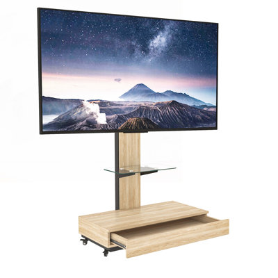 Meuble télé avec tablette pour le salon, support de plancher avec roulettes verrouillables