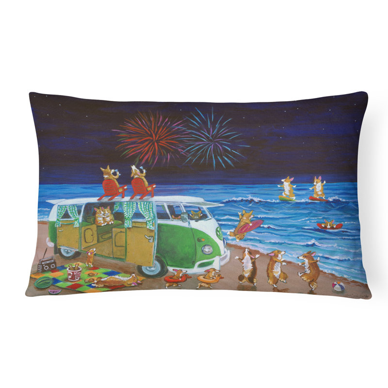  Coussin décoratif intérieur / extérieur Corgi Beach Party