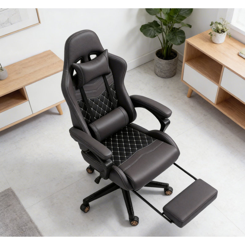 Fauteuil inclinable pivotant en cuir de polyuréthane avec dossier haut, support lombaire et hauteur réglable