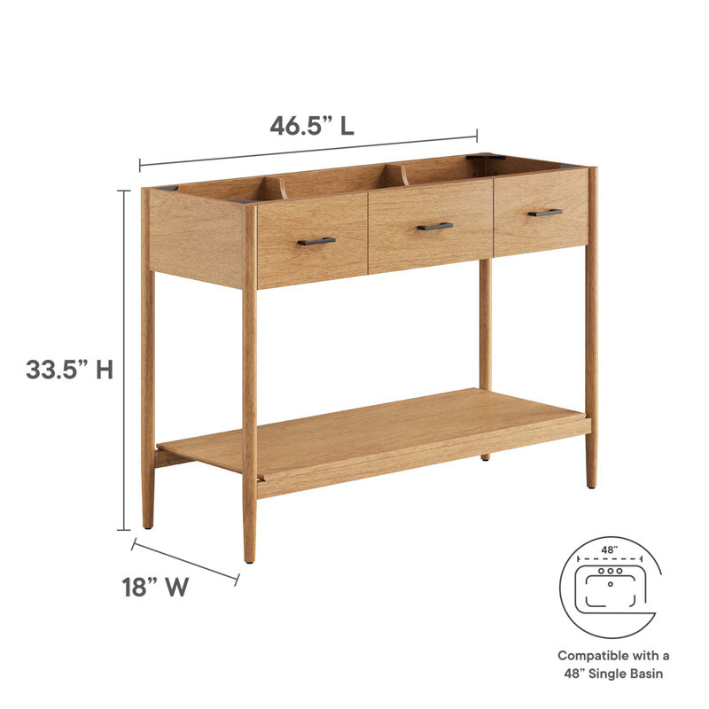 Natural Wood Mid-Century Single Bathroom Vanity Cabinet