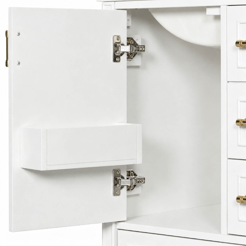 Meuble-lavabo simple autoportant de 61 cm (24 po) avec dessus en céramique, Blanc