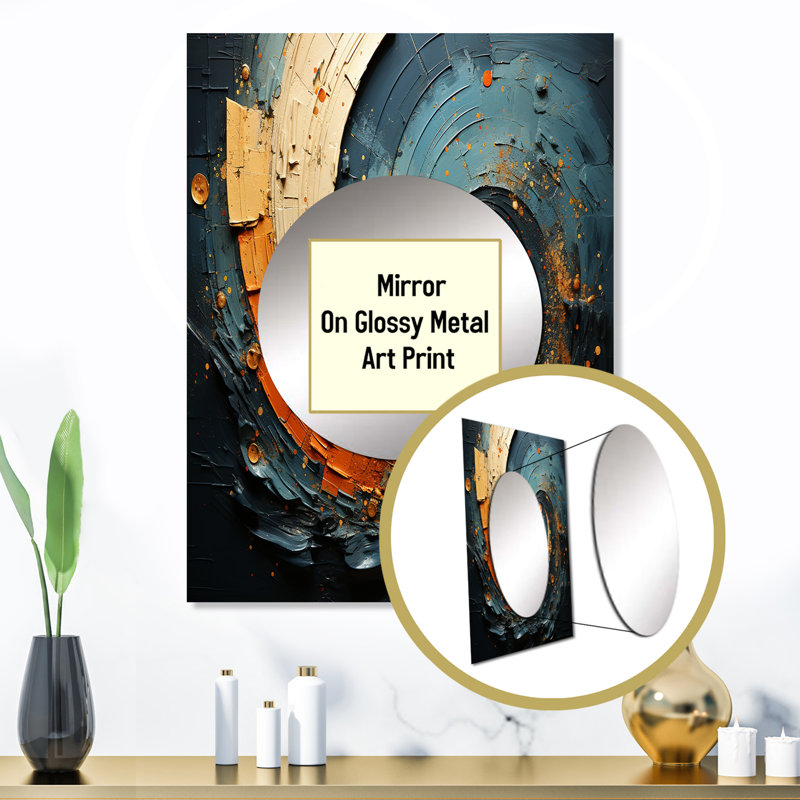 Décoration abstraite spirale orange sarcelle II - Miroir spirales abstraites MTMIR64265, 32 po x 24 po