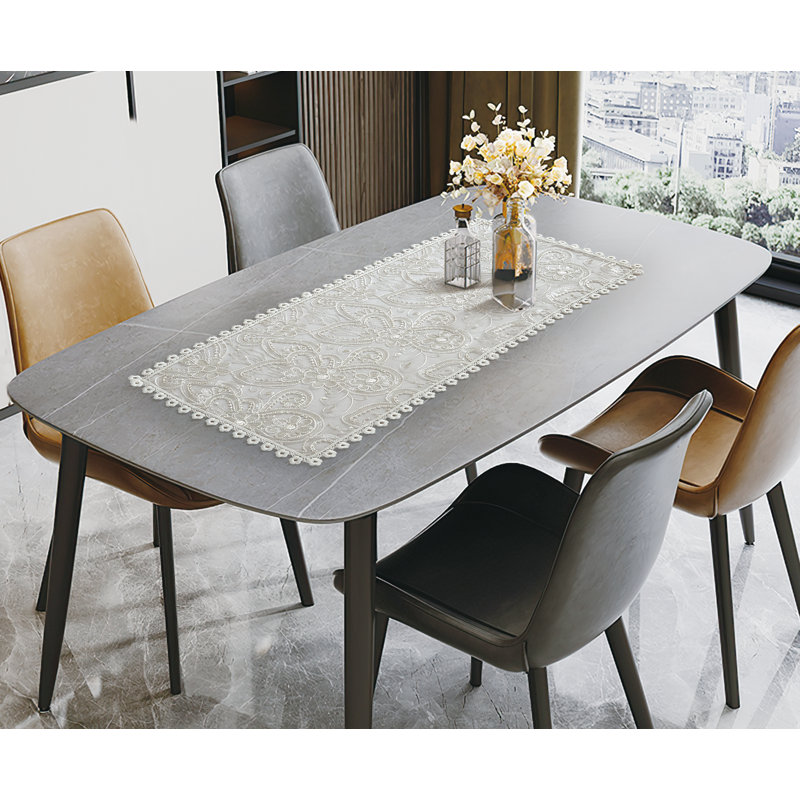 Chemin de table rectangulaire en polyester Sapphire, L 54 po x l 14 po, Blanc