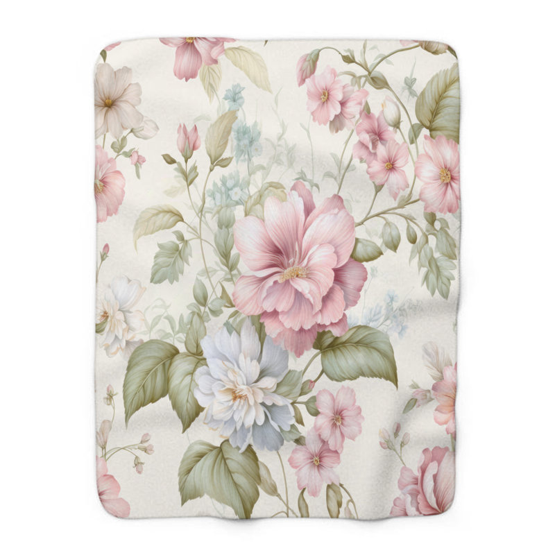 Rétro teintes florales rétro - couverture en sherpa de qualité supérieure 1 pièce - reproduction d'art luxueuse, Lit simple