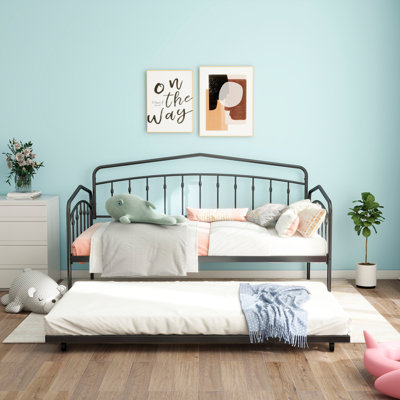 Fox Twin Daybed with Trundle, Sturdy Metal Frame and Noise-Free Design for Modern Bedrooms