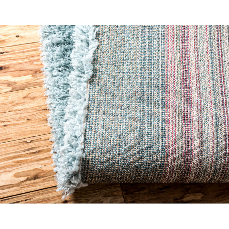 Tapis à poils longs bleu, Rectangle 9 pi x 12 pi