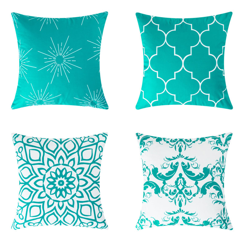 Teade Appliqued Indoor/Outdoor Pillow Cover, Teal