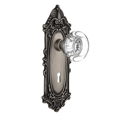 Bouton de porte mortaise intérieur en cristal avec plaque longue Victorian