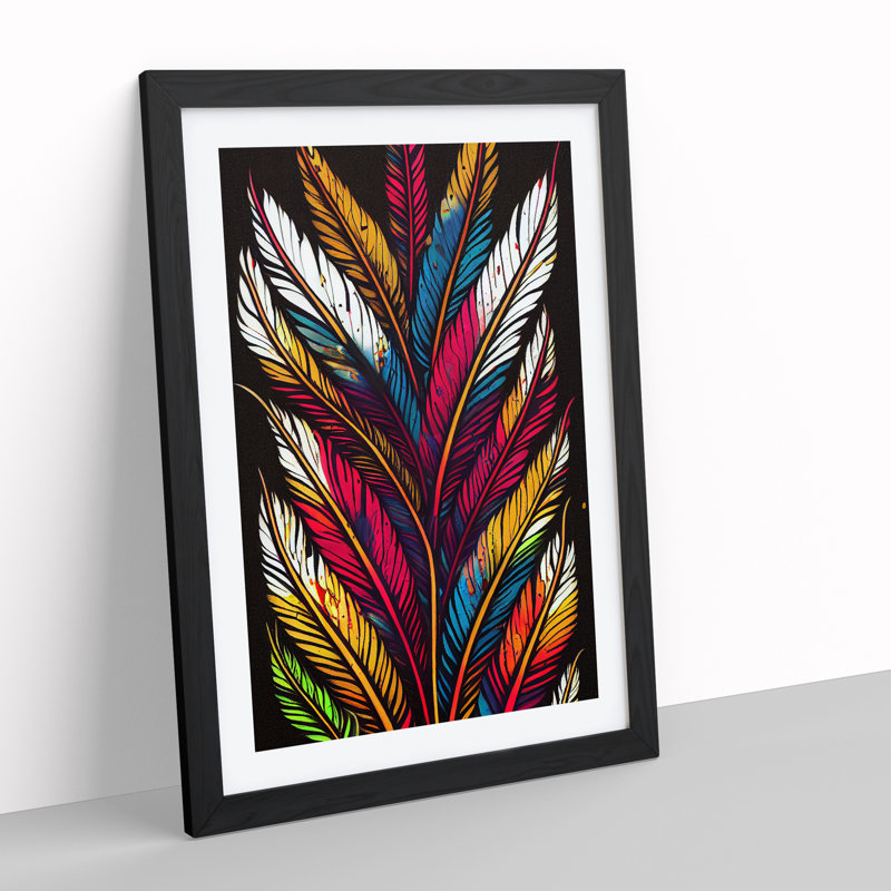 Splashed Feathers No.1 Abstract - Wall Art, 36cm H x 27cm W, Black Framed, White