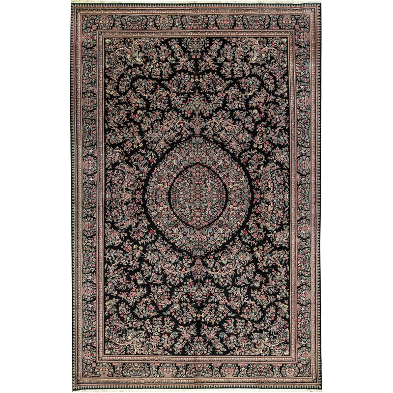 Tapis noir et noir de haute qualité noué à la main, Rectangulaire 8 pi x 10 pi
