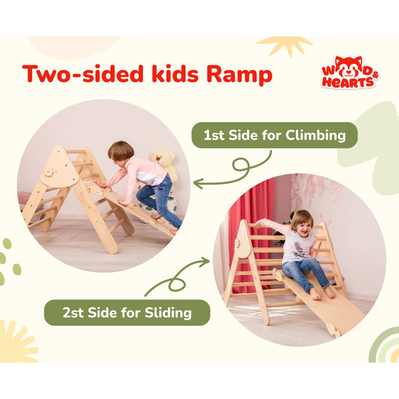 Natural Wood Montessori Climbing Set with Slide and Arch