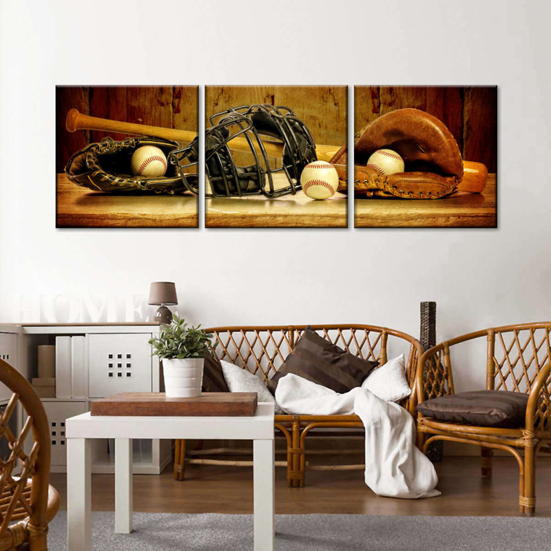 " Baseball Gear Sepia " by Ivan S 3 - Pieces, 24" H x 74" W x 1.25" D