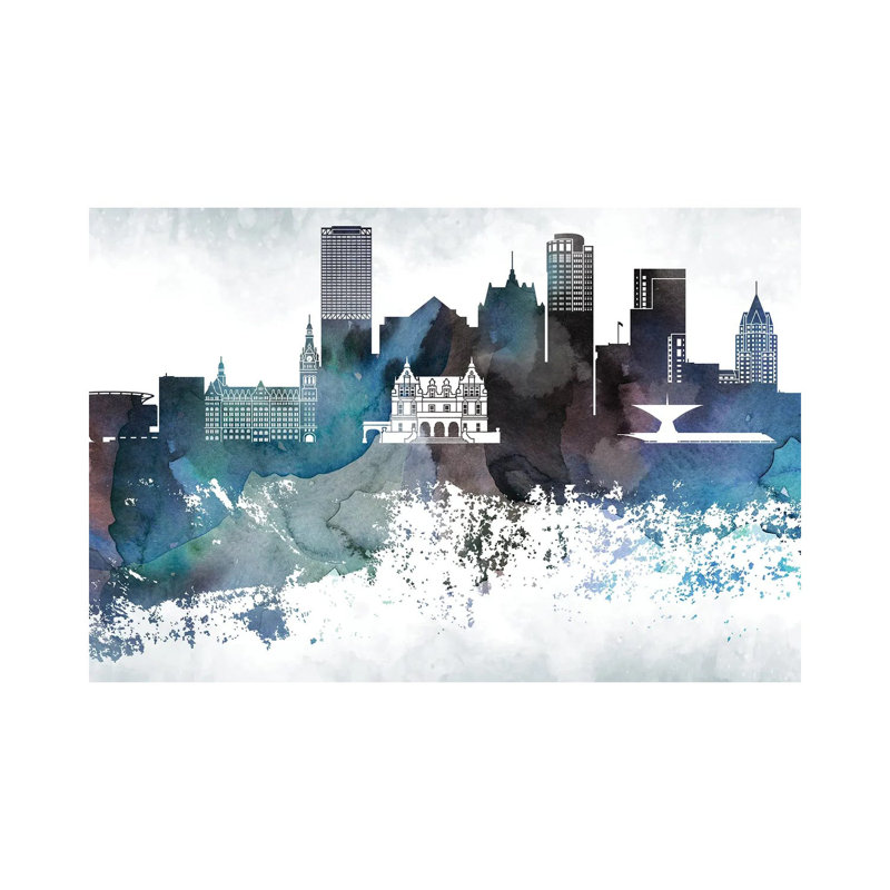 Milwaukee Bluish Skylines - Wrapped Canvas Print, 20.32cm H x 30.48cm W x 1.9cm D