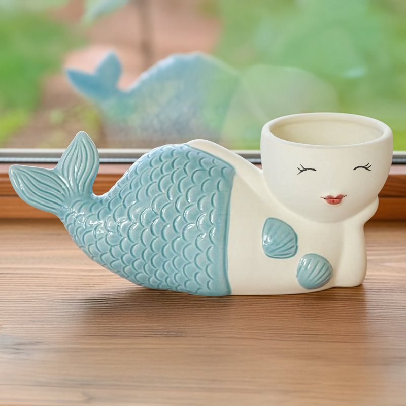 Ceramic Mermaid Planter Side Pose