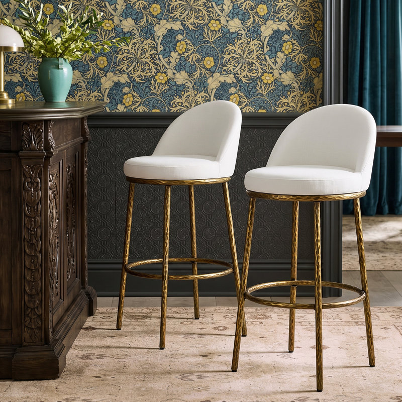  Tabouret de bar Rivet Modern Glam, Coussin beige / structure en laiton forgé