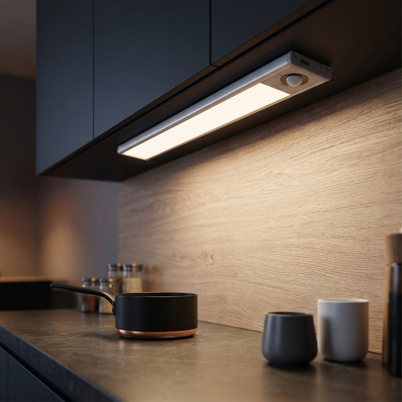 Lampe sous meuble rechargeable avec détecteur de mouvement, télécommande et température de couleur variable
