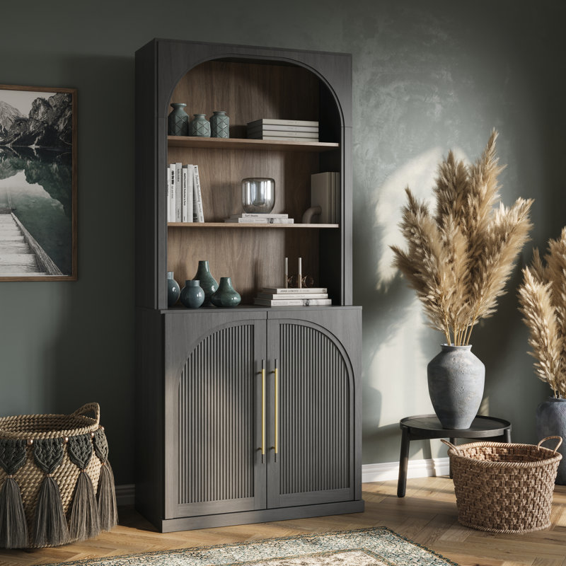 72" Tall Modern Sideboard with 3-Tier Shelves, Ebony, Ebony