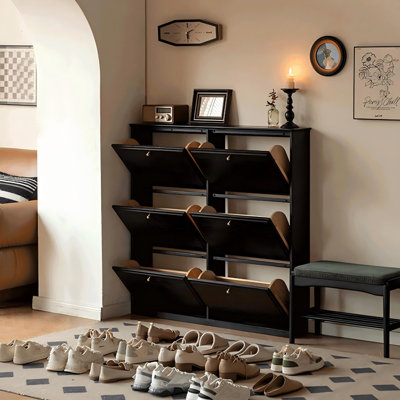 Black Solid Wood Shoe Storage