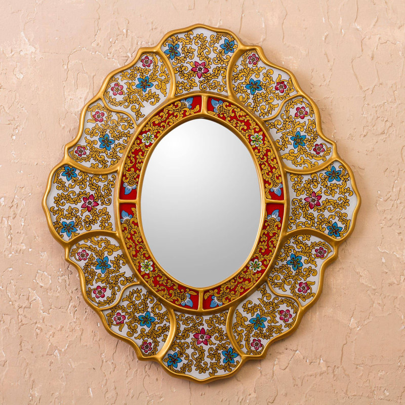 Miroir décoratif floral en verre peint à l'envers