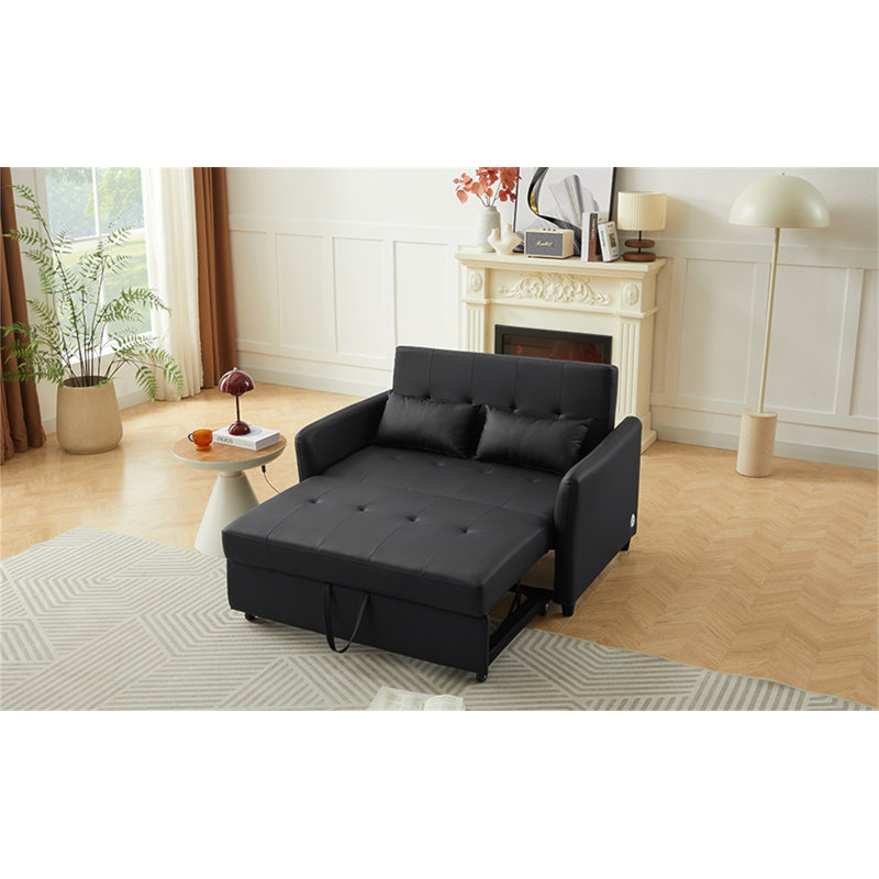 Orisfur. Fauteuil convertible surdimensionné de 51,57 po avec trois ports USB pour petit espace, Similicuir noir