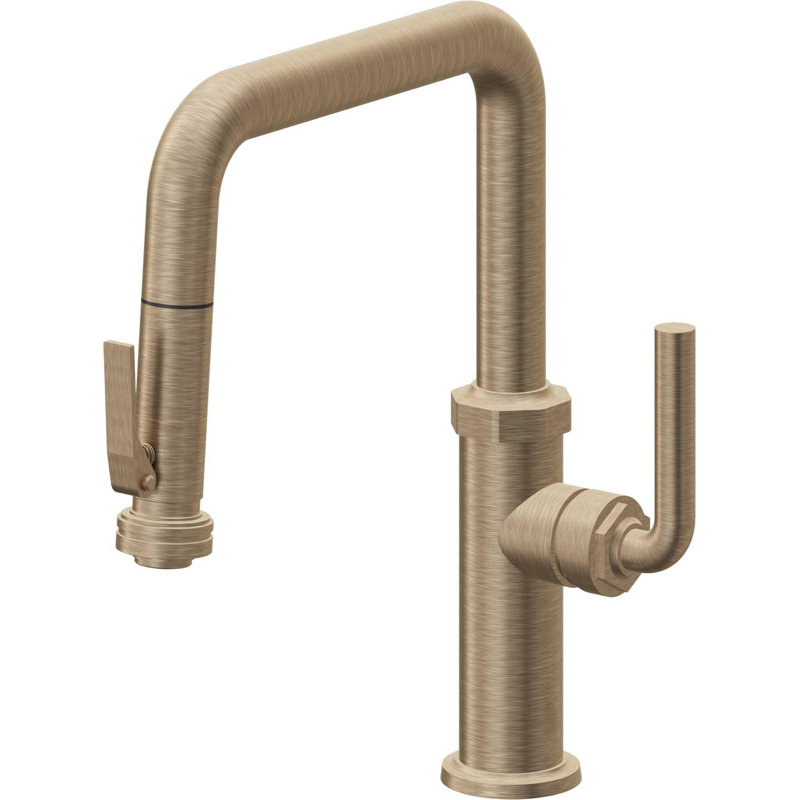 Descanso Kitchen Pull-Down Faucet with Squeeze Sprayer - Quad Spout, Antique Nickel Flat