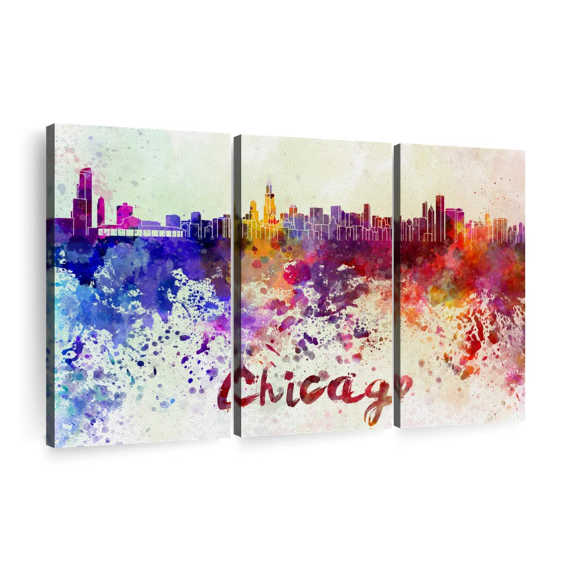 Chicago Skyline Colors, reproduction d'art sur toile, H 57 po x l 36 po x P 1,25 po