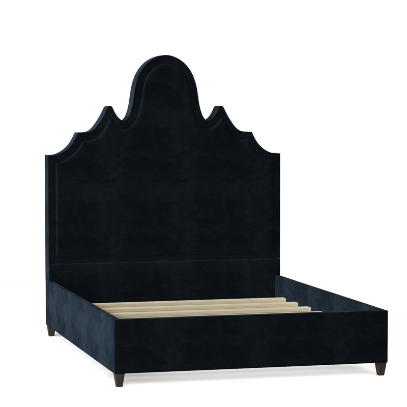 Amalie Upholstered Bed, Queen, Bella Black Performance Velvet, Brown Mahogany