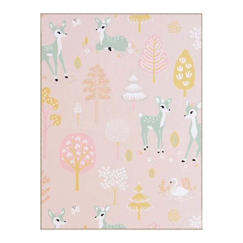 Tapis lavable moderne à motif tissé à base de gazelle et arbre, Sous-tapis rectangulaire 4 pi 7 po x 6 pi 7 po inc